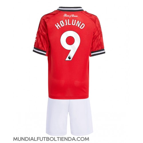 Camiseta Manchester United Rasmus Hojlund #9 Primera Equipación Replica 2025-26 para niños mangas cortas (+ Pantalones cortos)